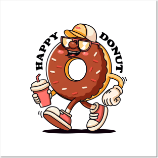 Happy donut, retro cartoon mascot Posters and Art